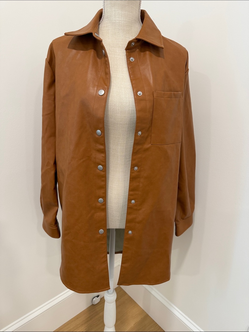 NWT Classic Women's Long Shirt Jacket in Cognac Brown